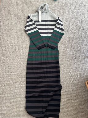 NG THE LABEL Striped Turtleneck Knit Dress in Gray, Green & Black